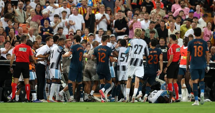 Anthony Elanga horror challenge sparks mass brawl as Newcastle star stretchered off