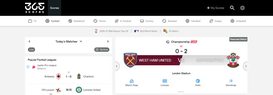 365Scores homepage screenshot