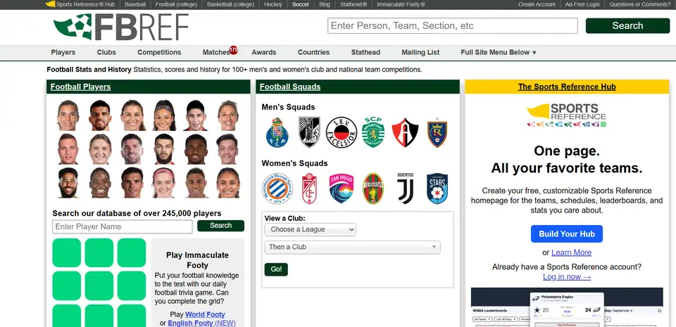 FBref homepage screenshot