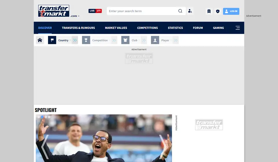 Transfermarkt homepage screenshot